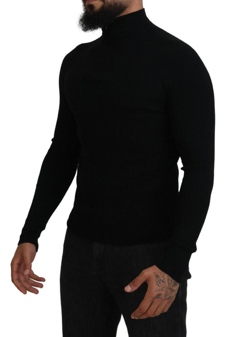 Dolce & Gabbana Black Half Zip Turtleneck Pullover Sweater - Hilstor