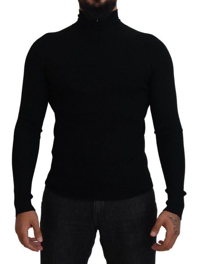 Dolce & Gabbana Black Half Zip Turtleneck Pullover Sweater - Hilstor