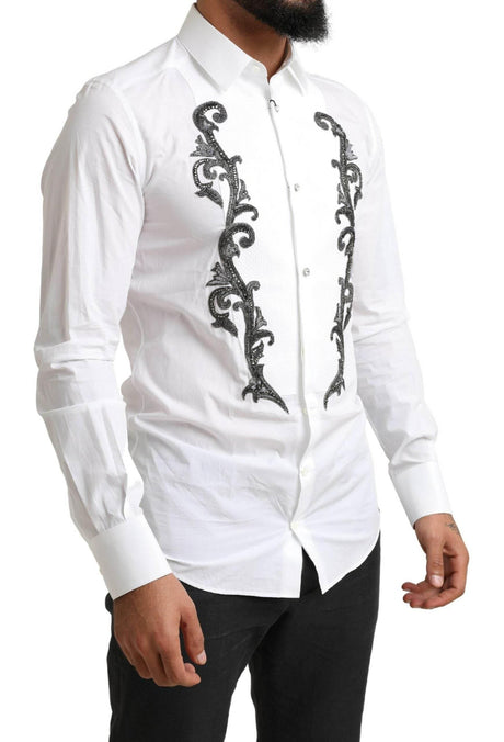 Dolce & Gabbana White Tuxedo Slim Fit Baroque Shirt - Hilstor