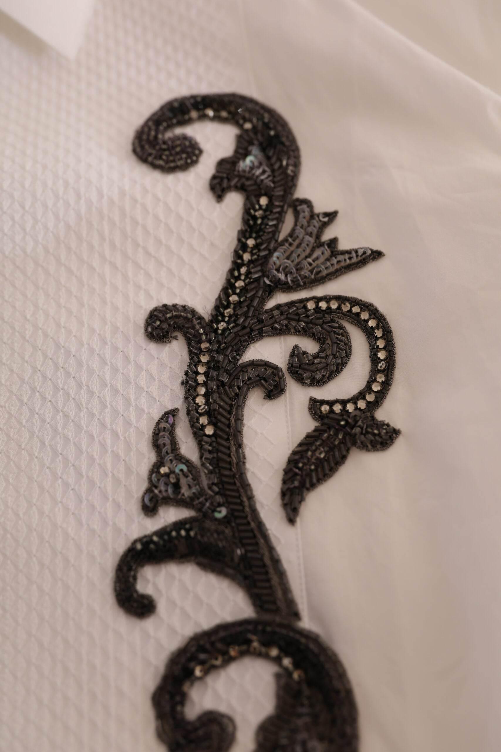 Dolce & Gabbana White Tuxedo Slim Fit Baroque Shirt - Hilstor