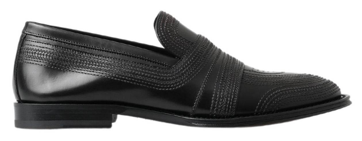 Dolce & Gabbana Elegant Black Leather Slipper Loafers - Hilstor