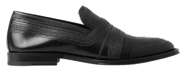 Dolce & Gabbana Elegant Black Leather Slipper Loafers - Hilstor