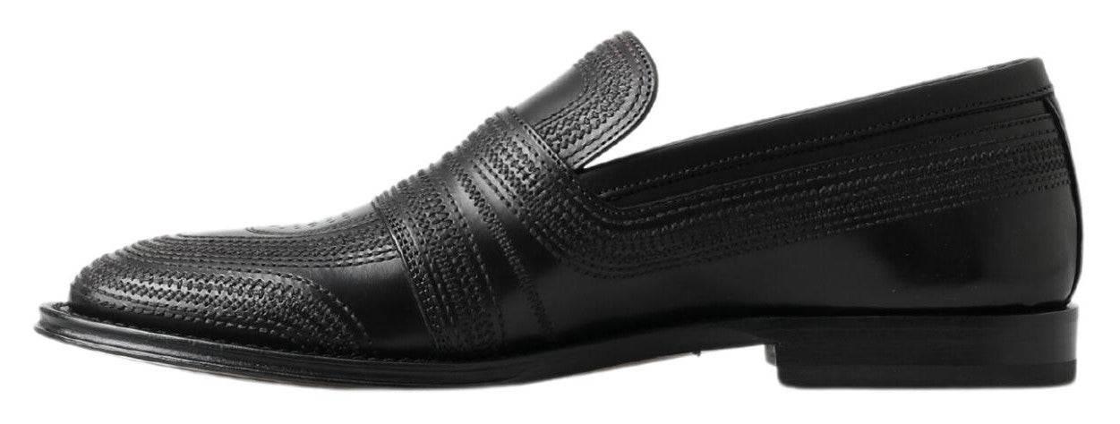 Dolce & Gabbana Elegant Black Leather Slipper Loafers - Hilstor