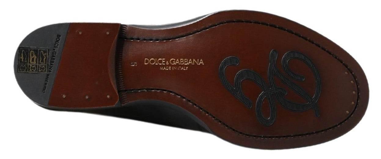 Dolce & Gabbana Elegant Black Leather Slipper Loafers - Hilstor