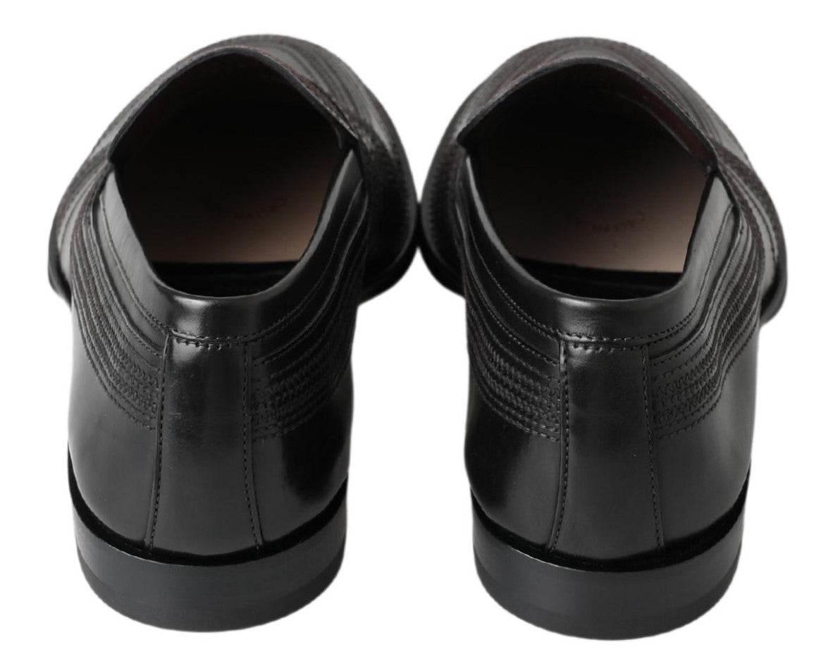 Dolce & Gabbana Elegant Black Leather Slipper Loafers - Hilstor