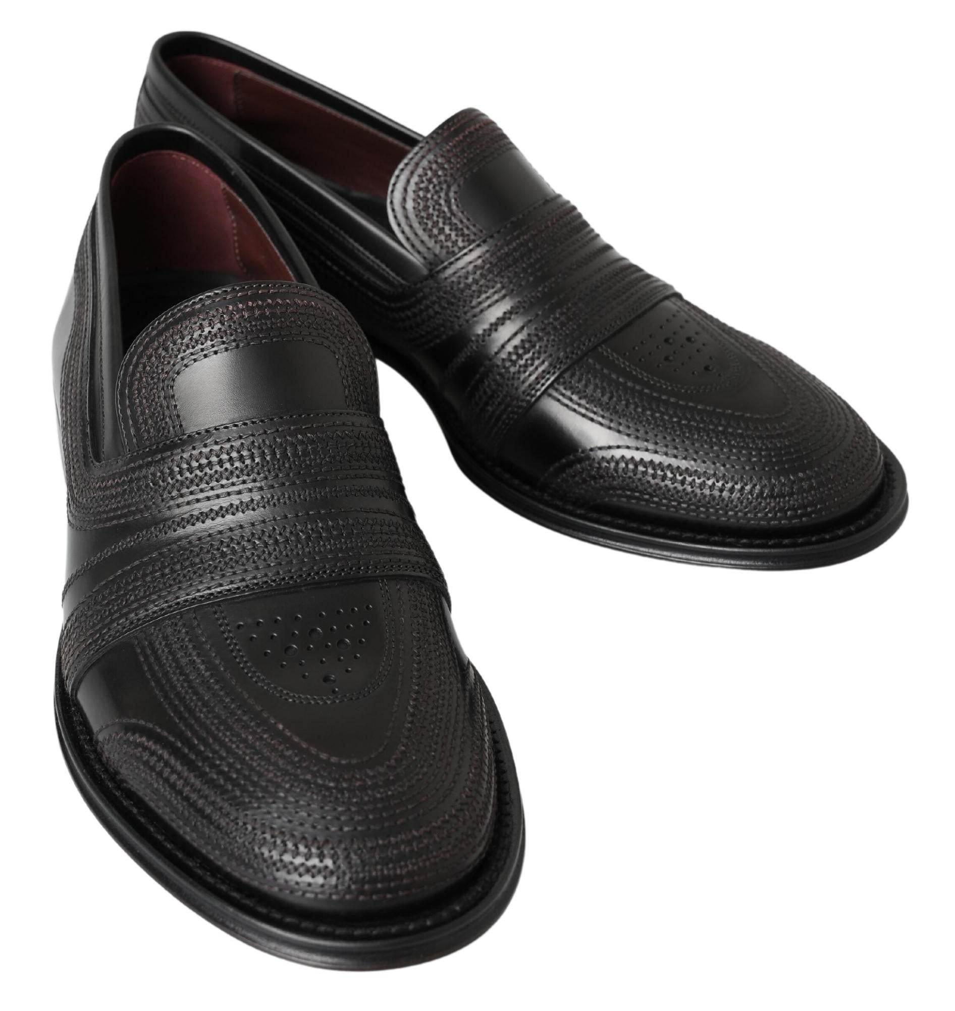 Dolce & Gabbana Elegant Black Leather Slipper Loafers - Hilstor