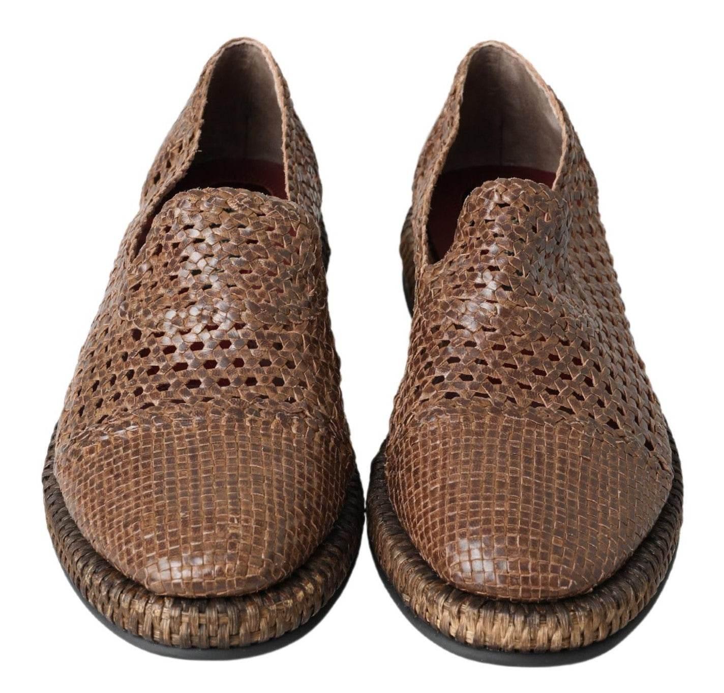 Dolce & Gabbana Elegant Leather Slipper Loafers in Brown - Hilstor