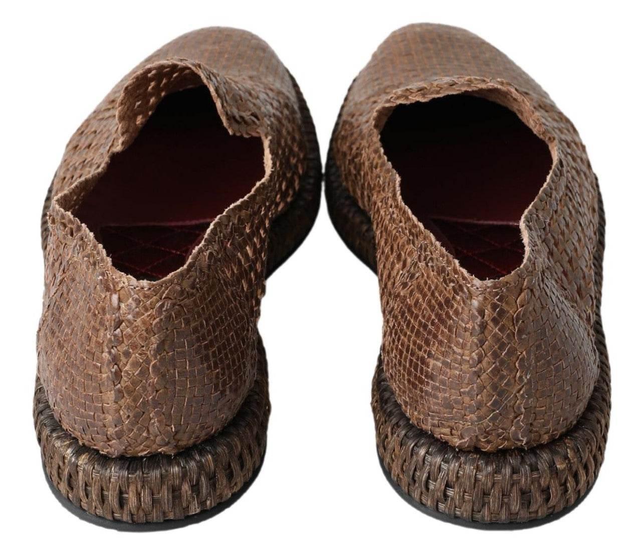 Dolce & Gabbana Elegant Leather Slipper Loafers in Brown - Hilstor