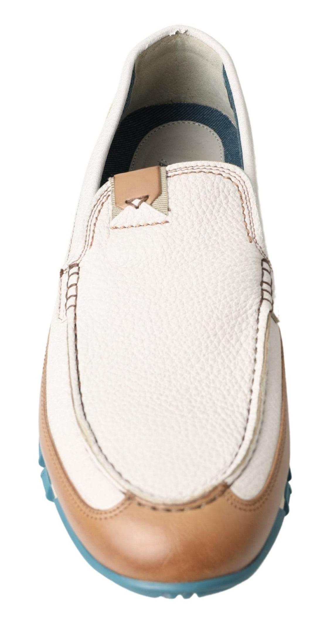 Dolce & Gabbana Elegant White Leather Slipper Loafers - Hilstor