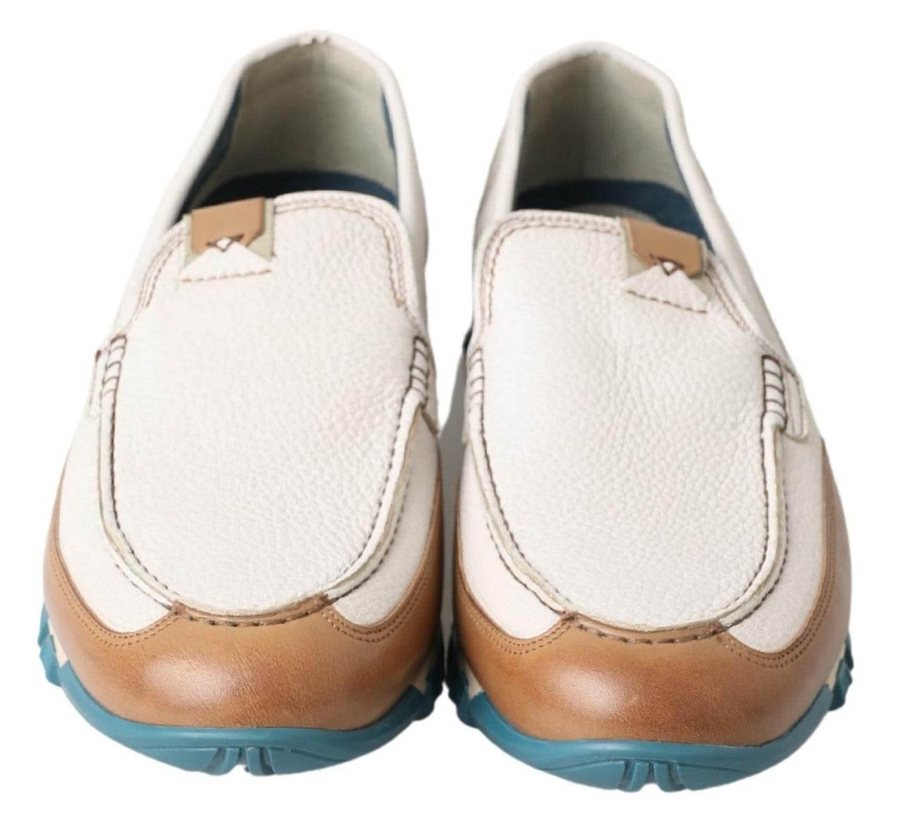 Dolce & Gabbana Elegant White Leather Slipper Loafers - Hilstor
