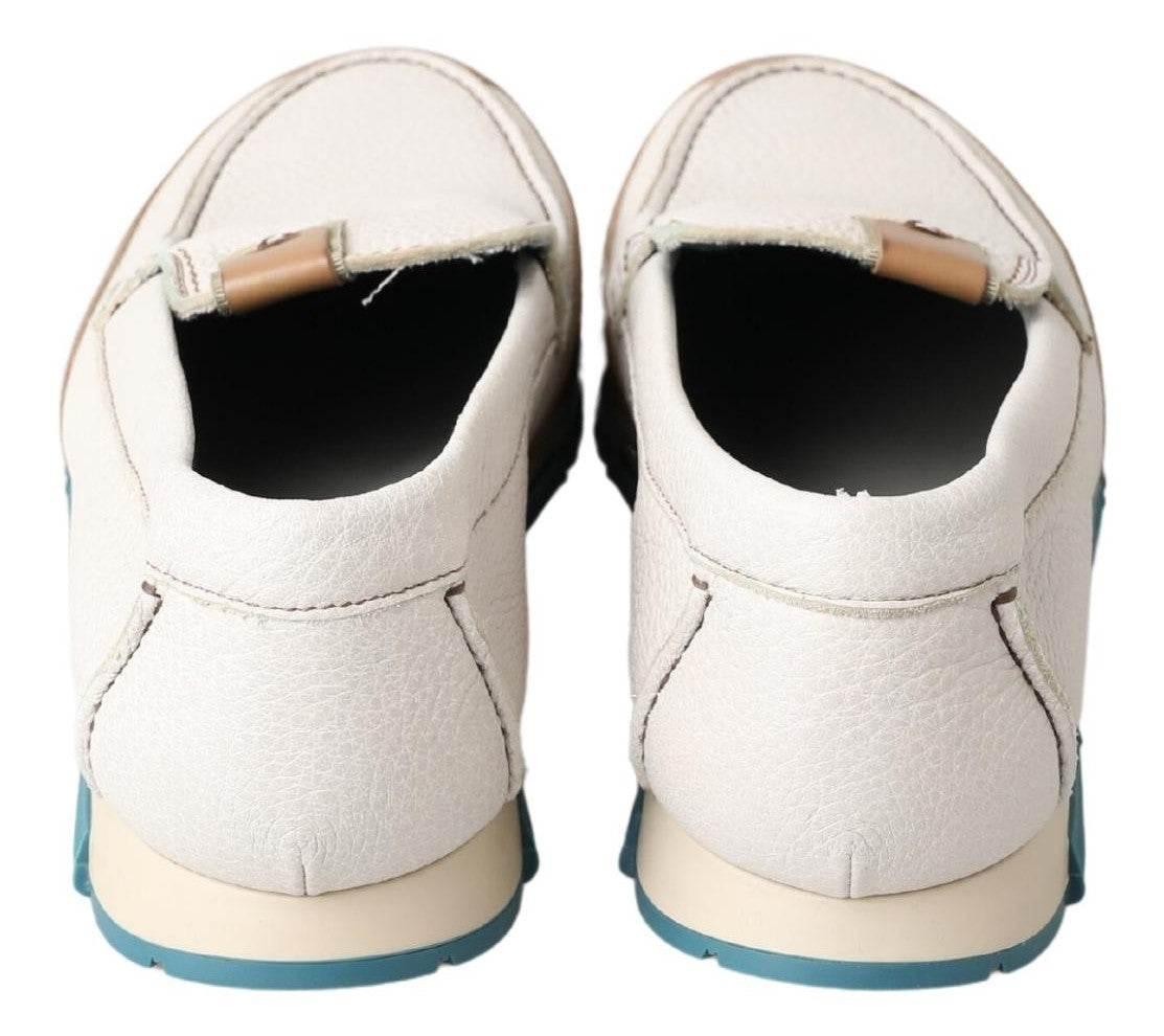 Dolce & Gabbana Elegant White Leather Slipper Loafers - Hilstor
