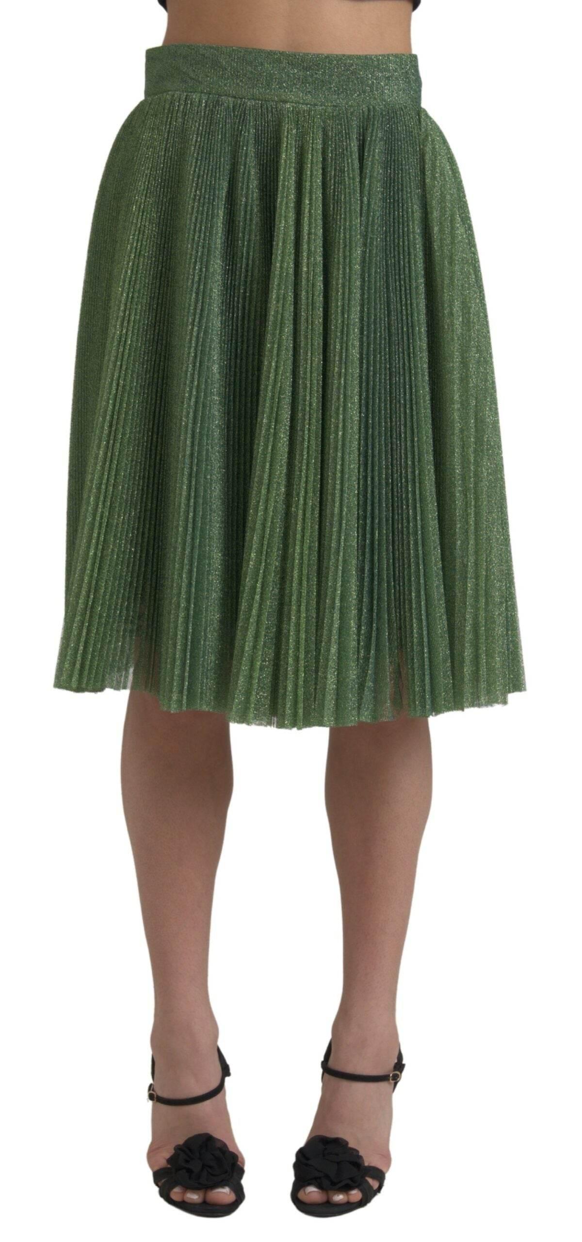Dolce & Gabbana Enchanting Metallic Green Pleated A-Line Skirt - Hilstor