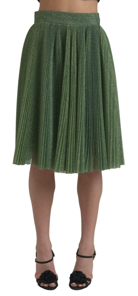 Dolce & Gabbana Enchanting Metallic Green Pleated A-Line Skirt - Hilstor