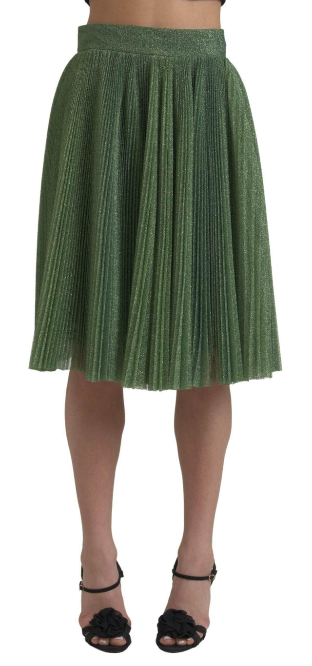 Dolce & Gabbana Enchanting Metallic Green Pleated A-Line Skirt - Hilstor