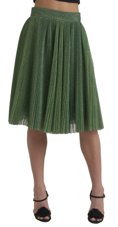 Dolce & Gabbana Enchanting Metallic Green Pleated A-Line Skirt - Hilstor