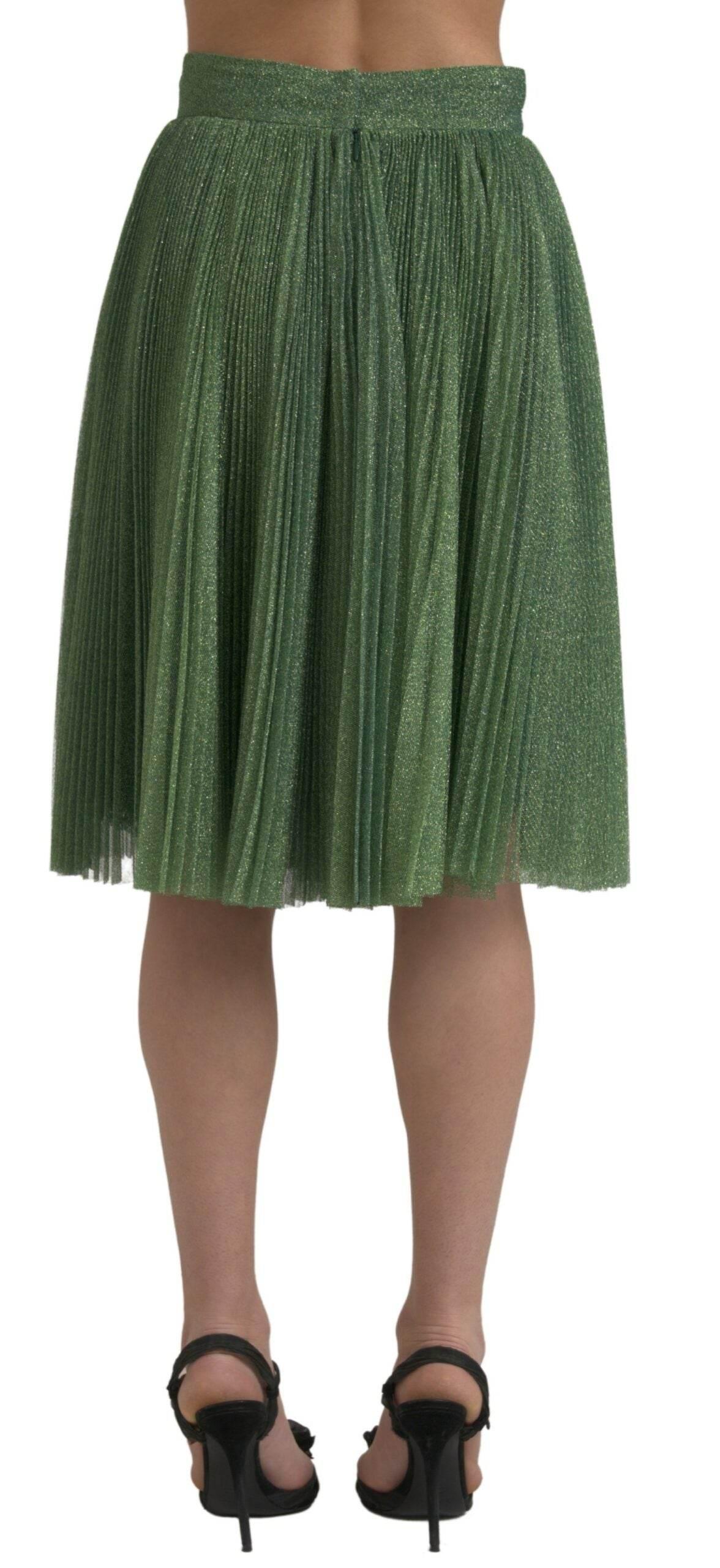 Dolce & Gabbana Enchanting Metallic Green Pleated A-Line Skirt - Hilstor