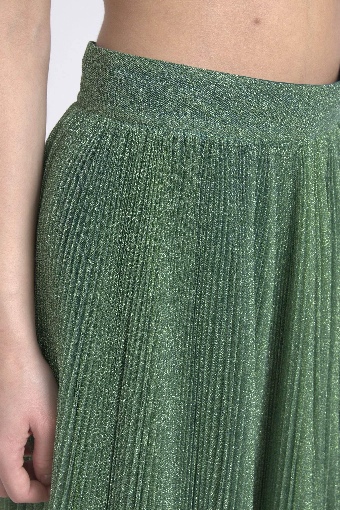 Dolce & Gabbana Enchanting Metallic Green Pleated A-Line Skirt - Hilstor