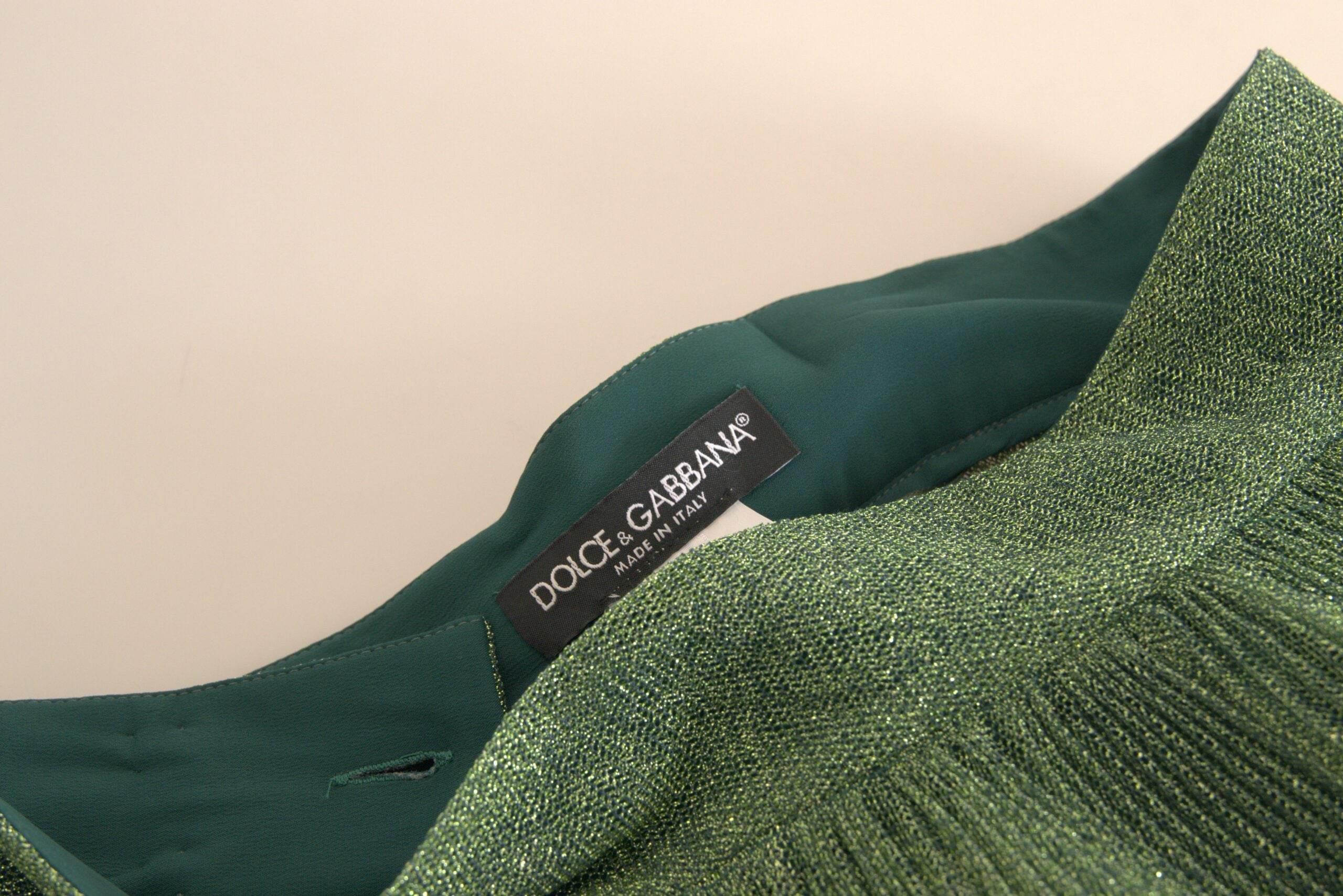 Dolce & Gabbana Enchanting Metallic Green Pleated A-Line Skirt - Hilstor
