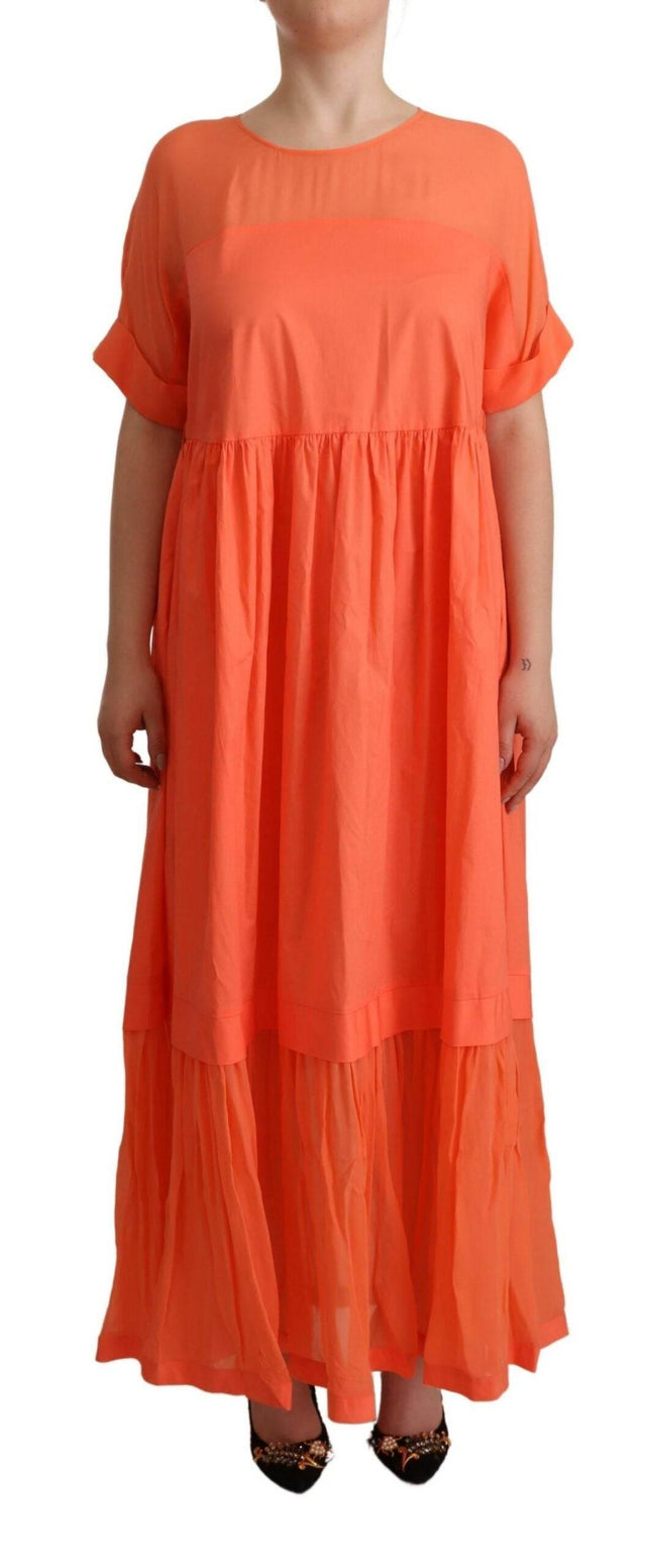 Twinset Coral Cotton Blend Short Sleeves Maxi Shift Dress - Hilstor
