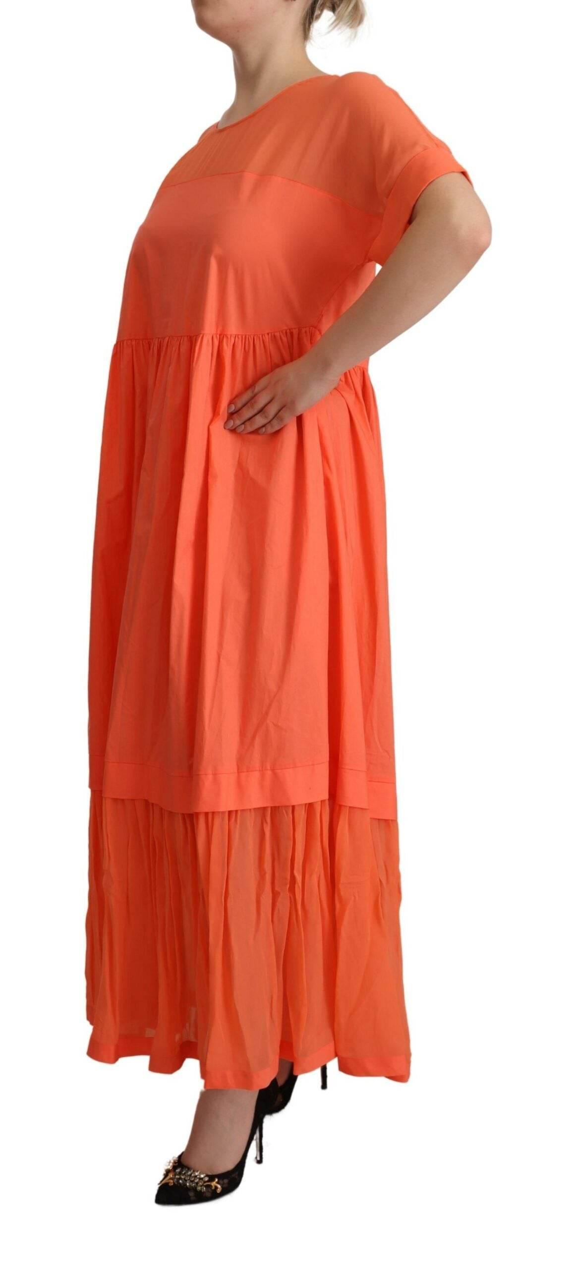 Twinset Coral Cotton Blend Short Sleeves Maxi Shift Dress - Hilstor