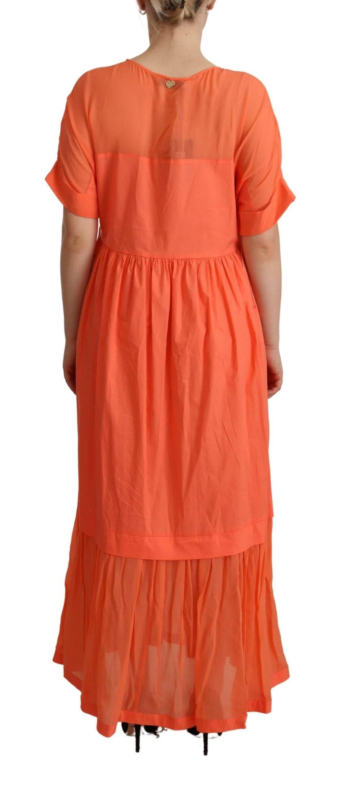 Twinset Coral Cotton Blend Short Sleeves Maxi Shift Dress - Hilstor