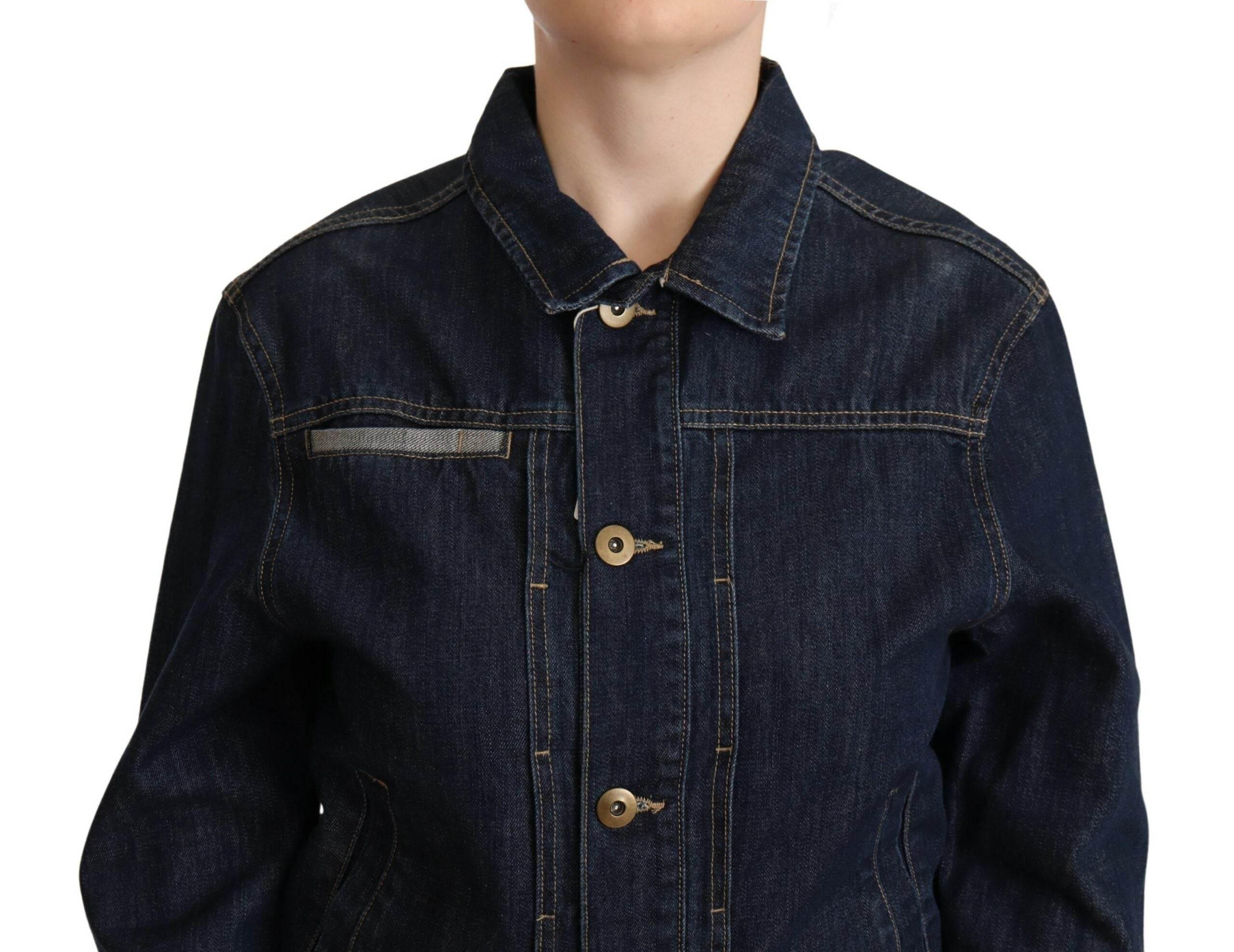 Master Coat Dark Blue Button Down Long Sleeves Denim Jacket - Hilstor