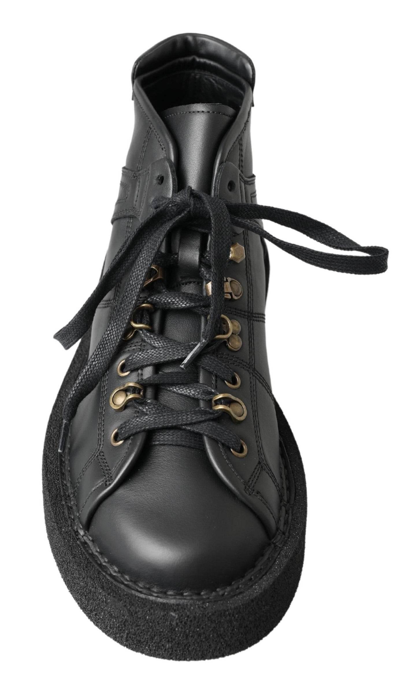 Dolce & Gabbana Elegant Ankle Boots with Silver Chain Detail - Hilstor