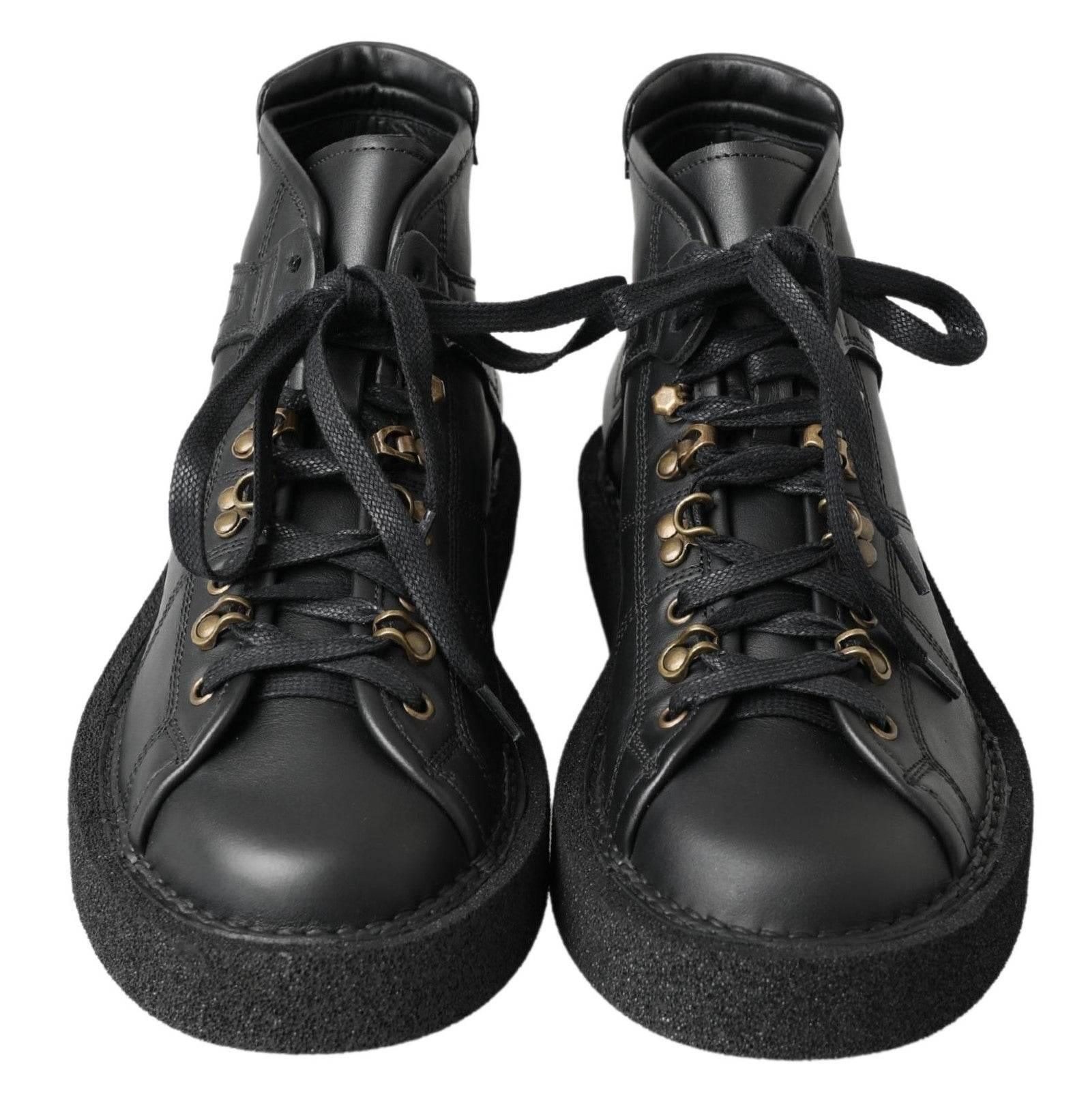Dolce & Gabbana Elegant Ankle Boots with Silver Chain Detail - Hilstor