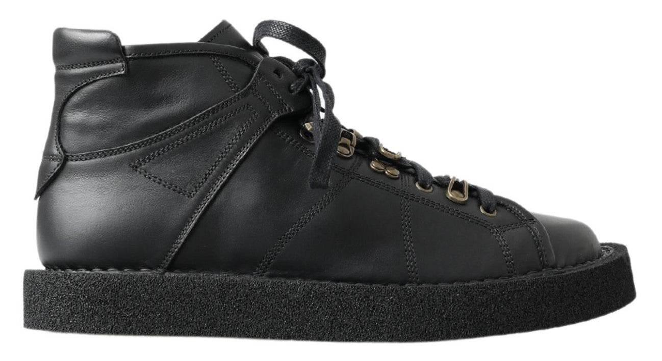 Dolce & Gabbana Elegant Ankle Boots with Silver Chain Detail - Hilstor