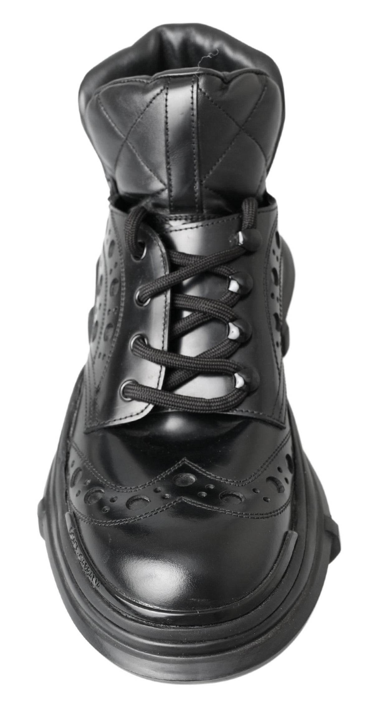 Dolce & Gabbana Elegant Black Leather Ankle Boots - Hilstor