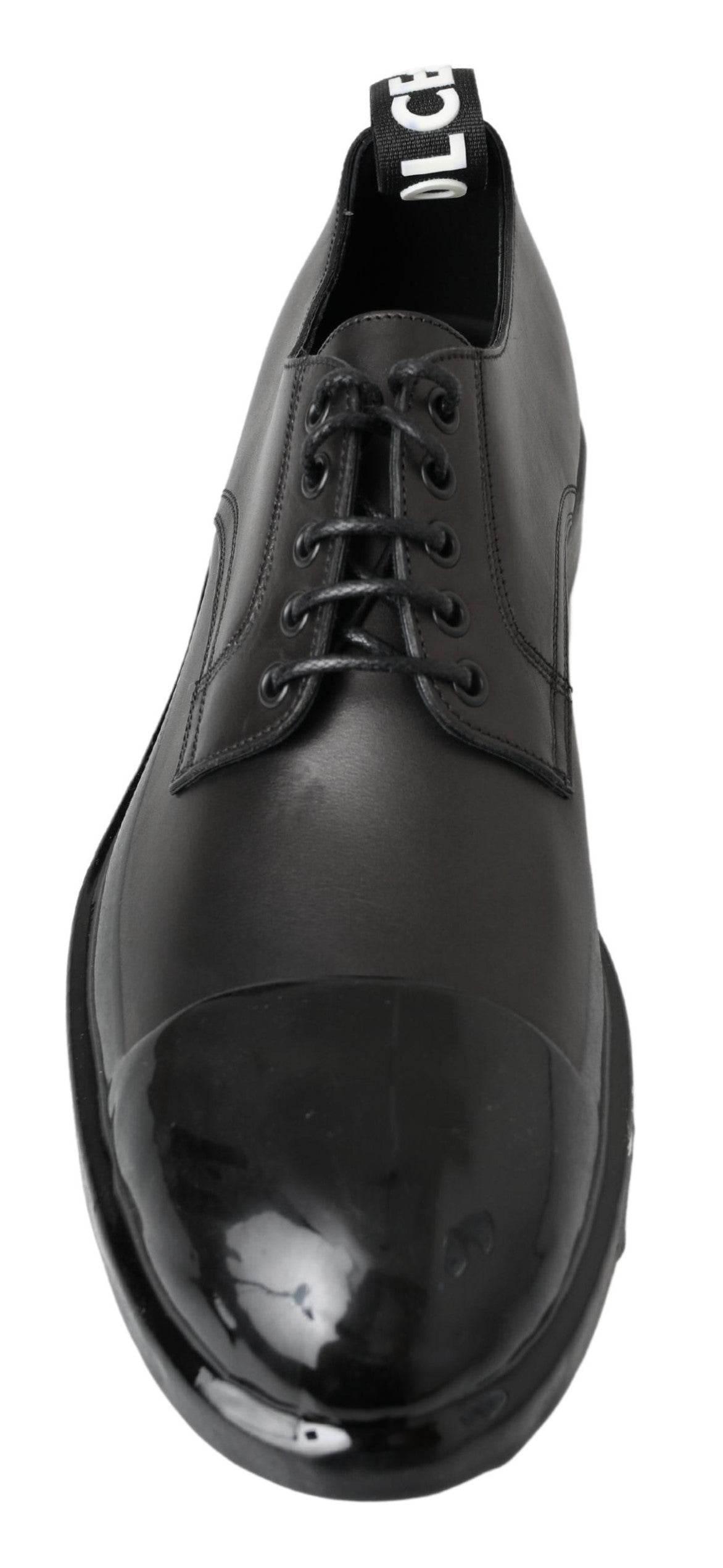 Dolce & Gabbana Elegant Derby Lace-Up Leather Shoes in Black - Hilstor