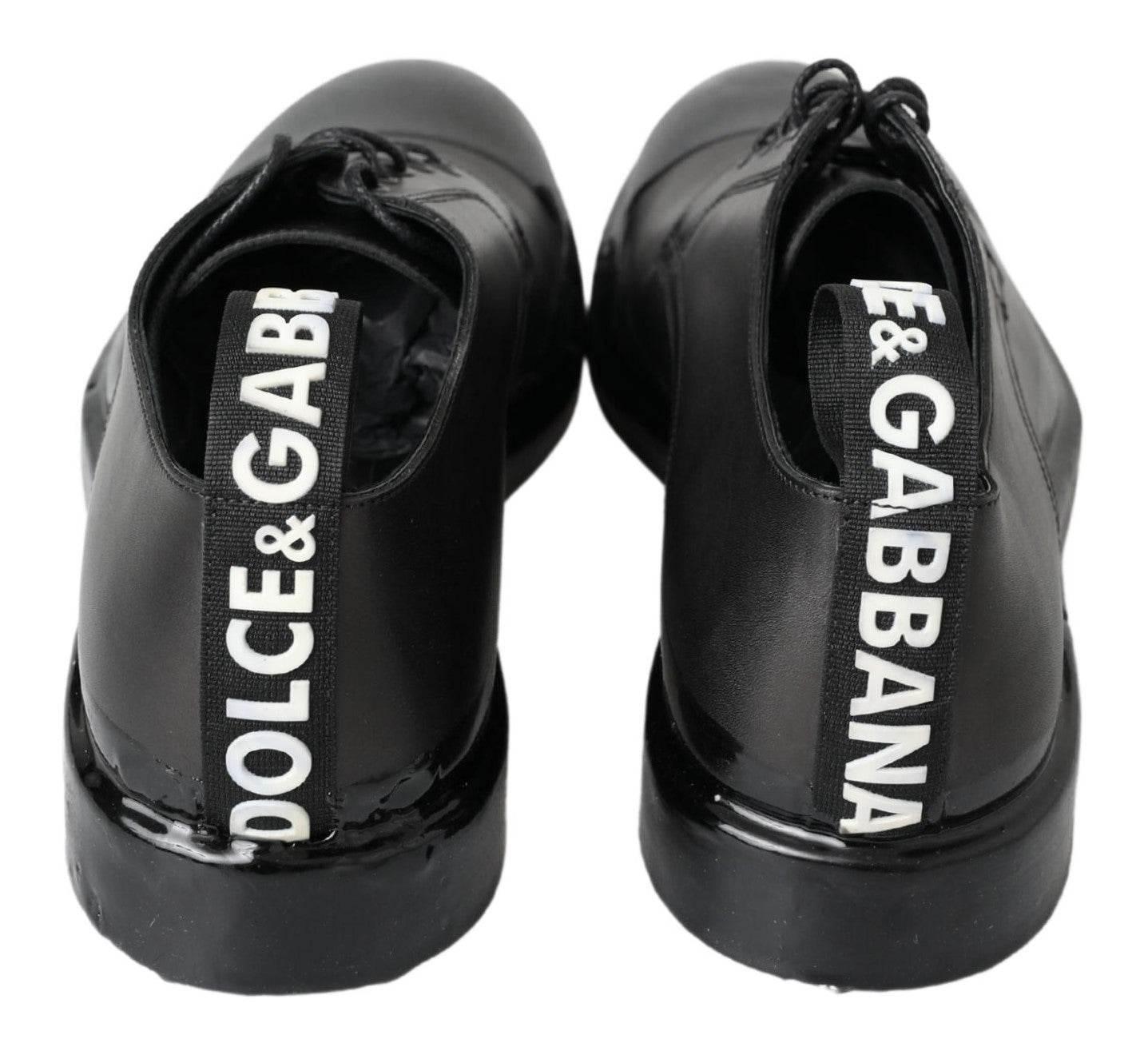 Dolce & Gabbana Elegant Derby Lace-Up Leather Shoes in Black - Hilstor