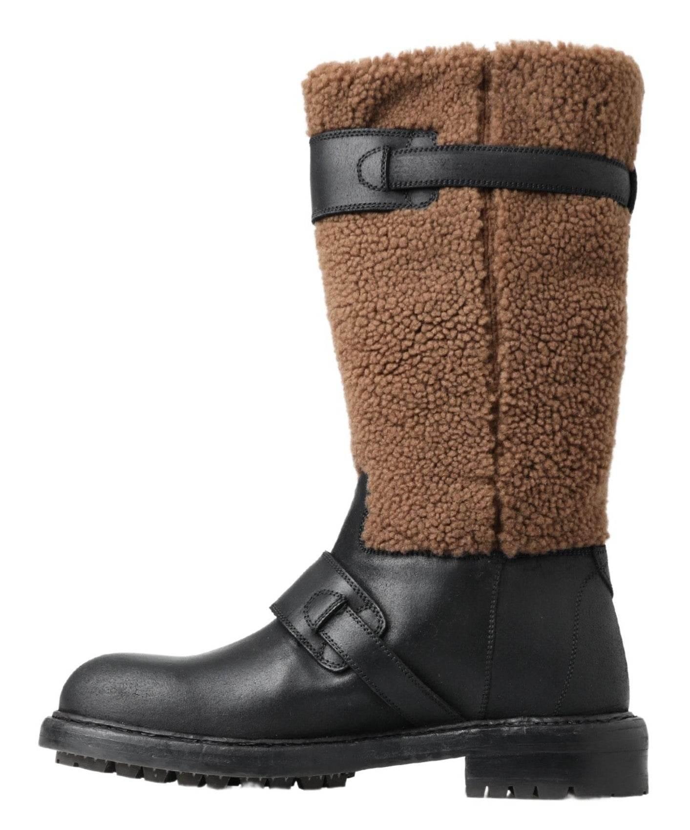 Dolce & Gabbana Black Shearling Leather Long Boots - Hilstor