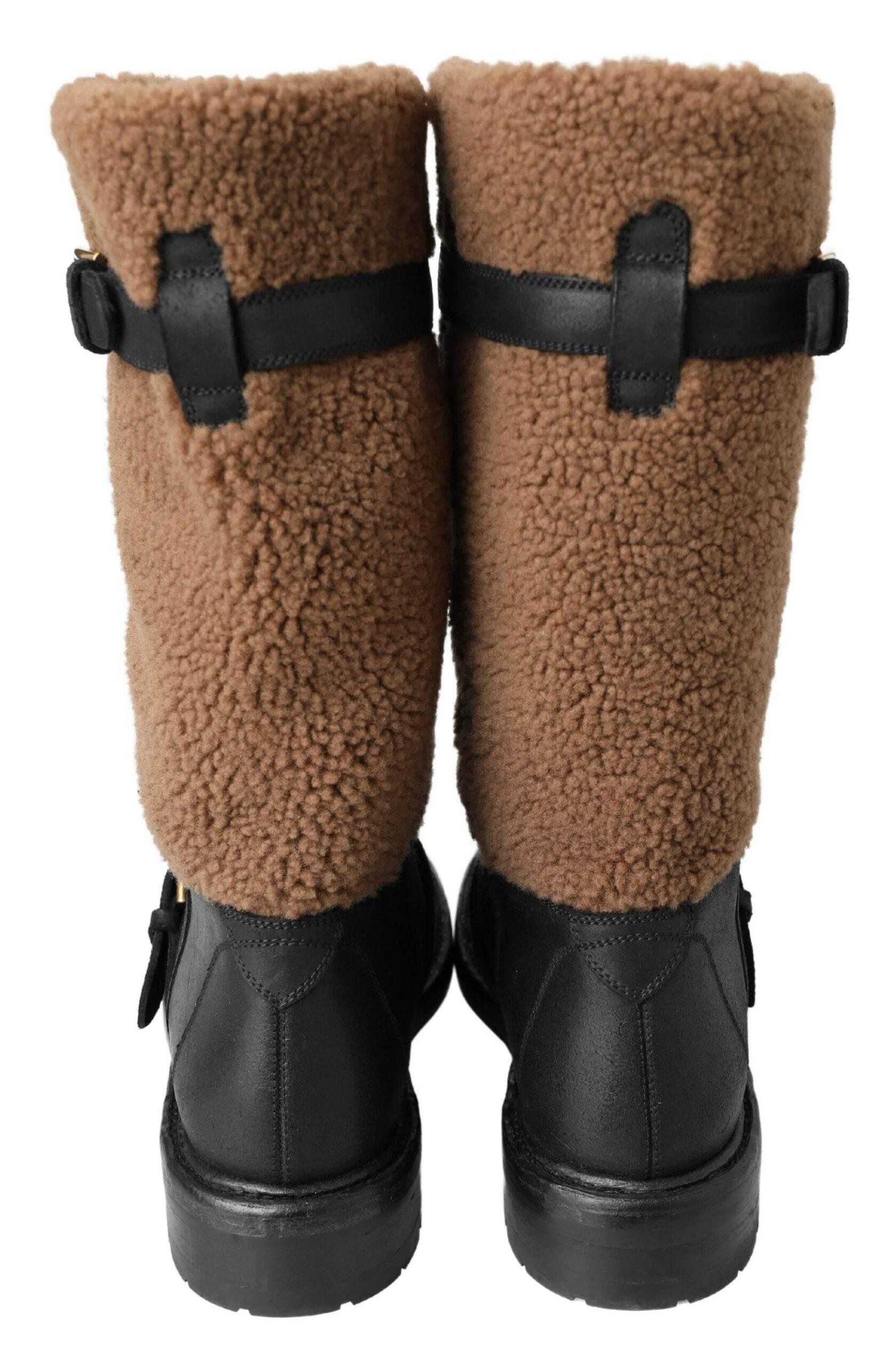 Dolce & Gabbana Black Shearling Leather Long Boots - Hilstor