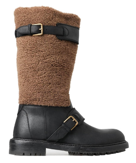 Dolce & Gabbana Black Shearling Leather Long Boots - Hilstor