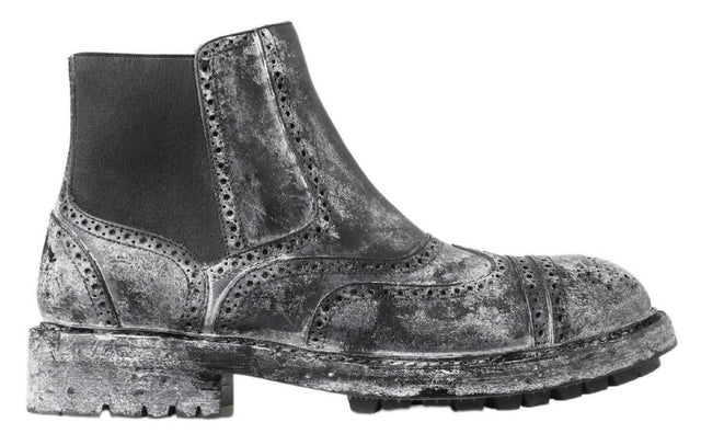 Dolce & Gabbana Elegant Black Faded Chelsea Ankle Boots - Hilstor