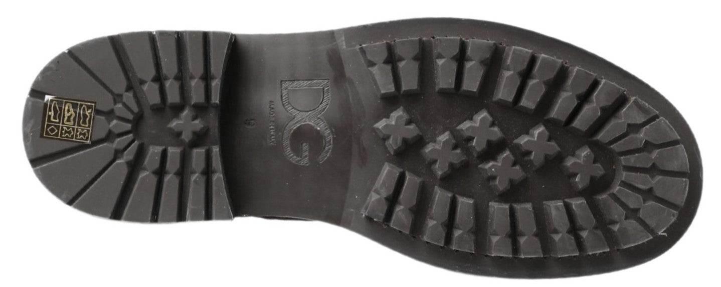 Dolce & Gabbana Chic Black Lace-Up Boots with Gray White Fade - Hilstor
