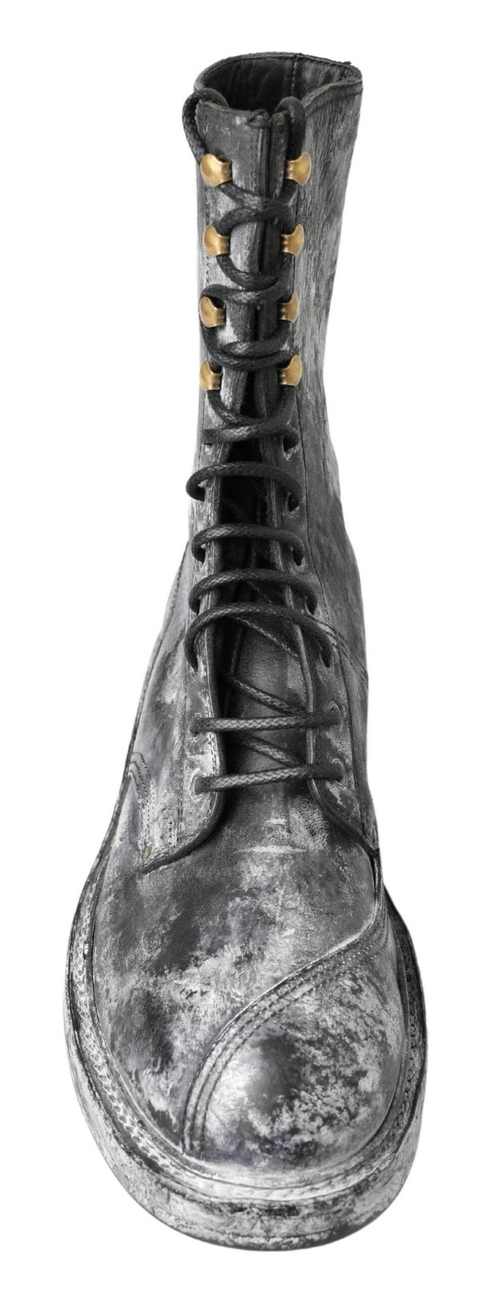 Dolce & Gabbana Chic Black Lace-Up Boots with Gray White Fade - Hilstor