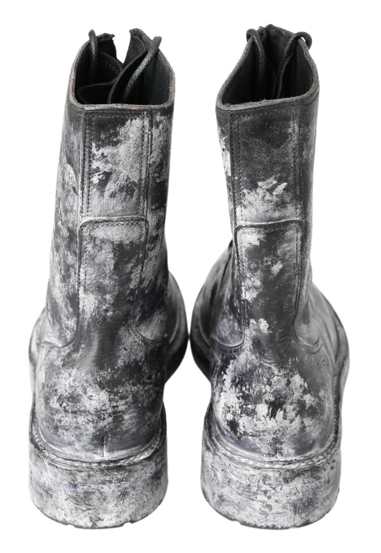 Dolce & Gabbana Chic Black Lace-Up Boots with Gray White Fade - Hilstor