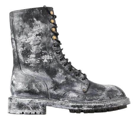 Dolce & Gabbana Chic Black Lace-Up Boots with Gray White Fade - Hilstor