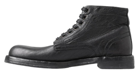 Dolce & Gabbana Equisite Black Lace-Up Leather Boots - Hilstor