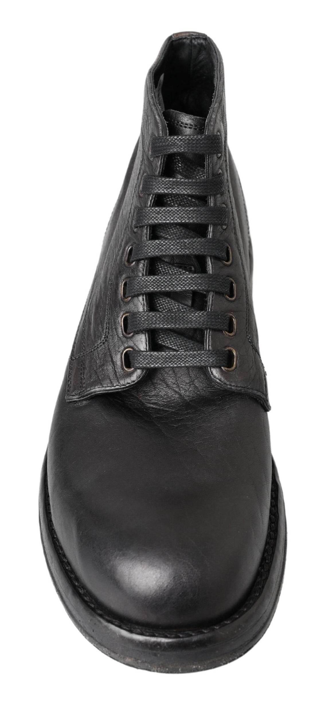 Dolce & Gabbana Equisite Black Lace-Up Leather Boots - Hilstor