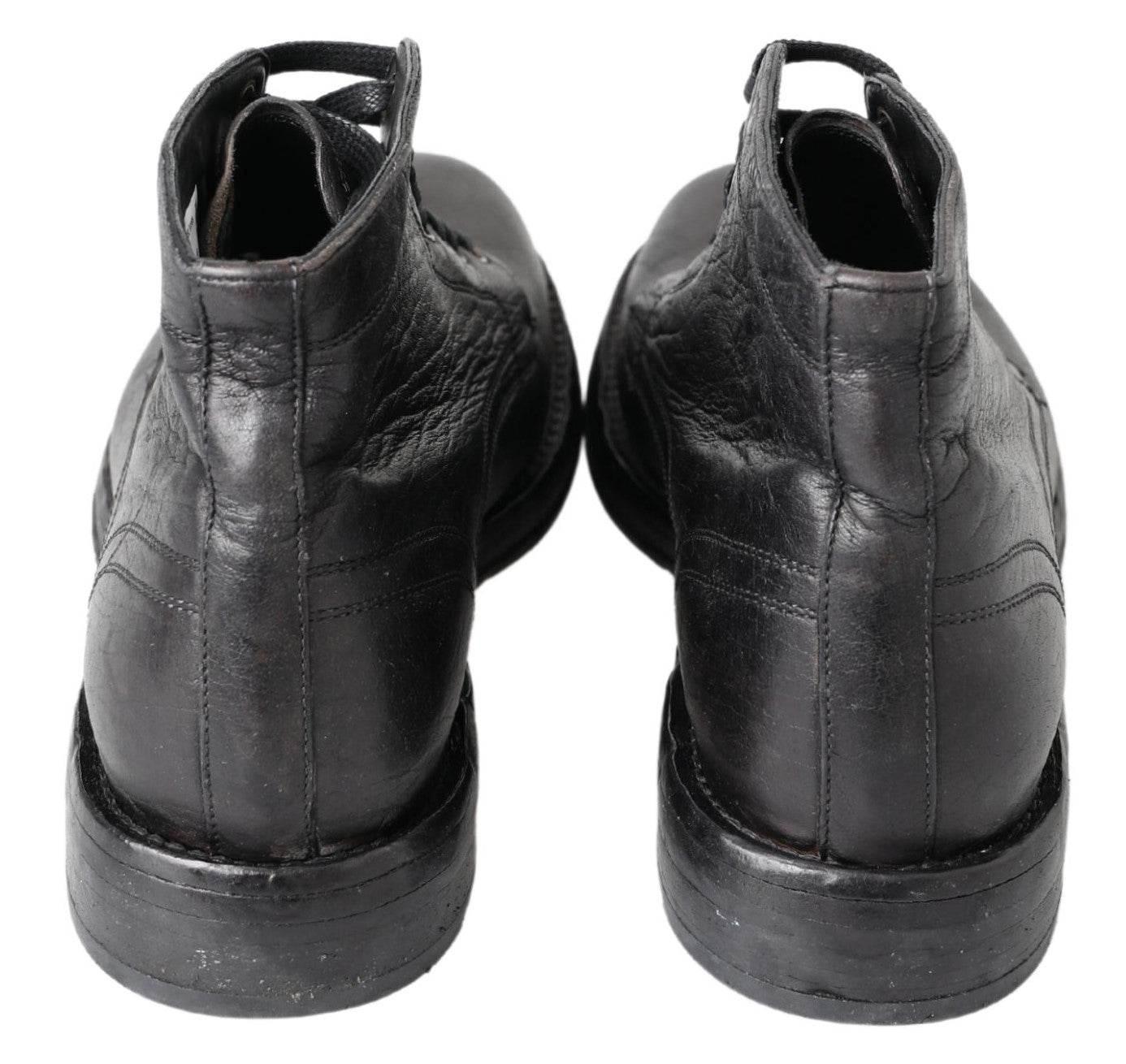 Dolce & Gabbana Equisite Black Lace-Up Leather Boots - Hilstor