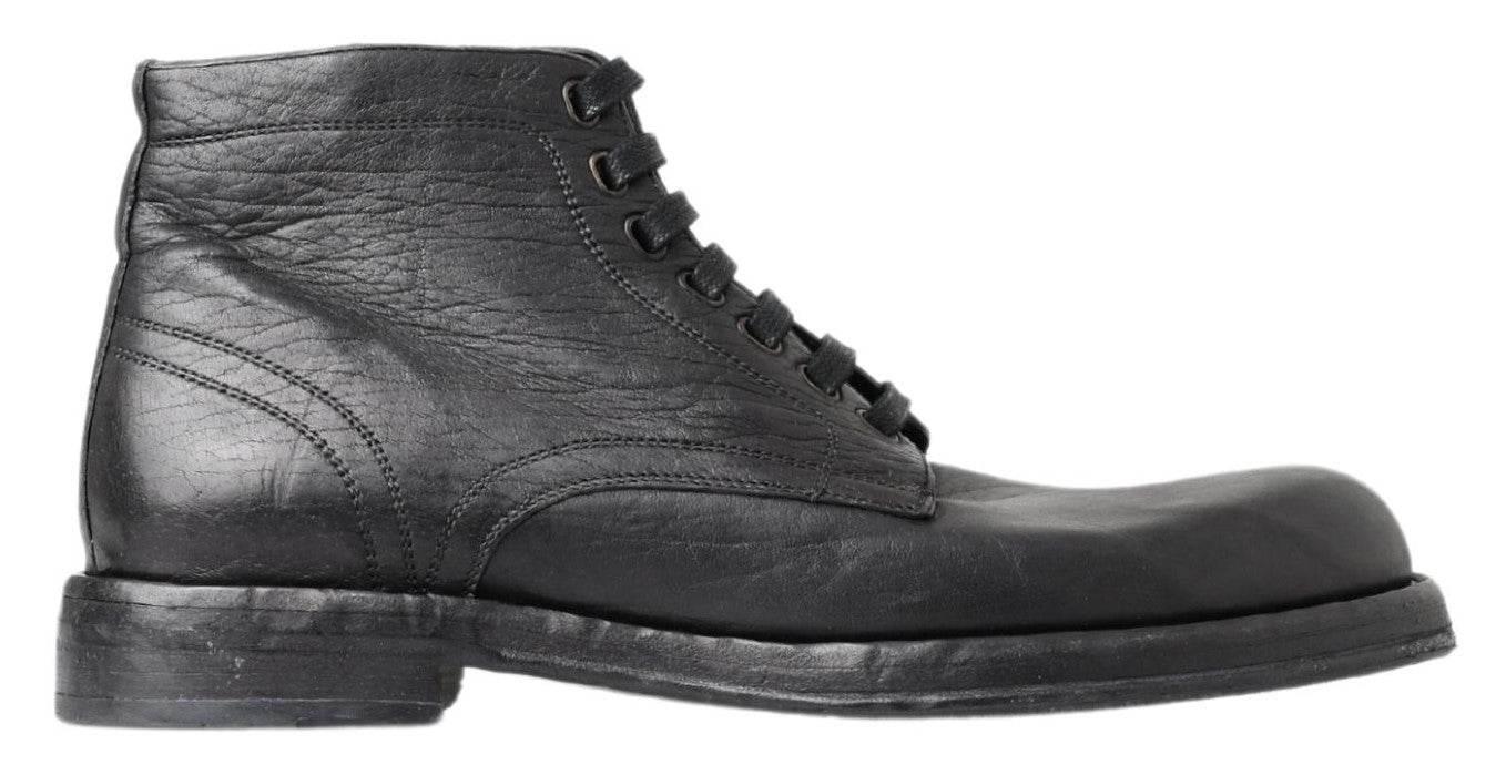 Dolce & Gabbana Equisite Black Lace-Up Leather Boots - Hilstor