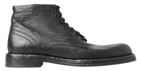 Dolce & Gabbana Equisite Black Lace-Up Leather Boots - Hilstor