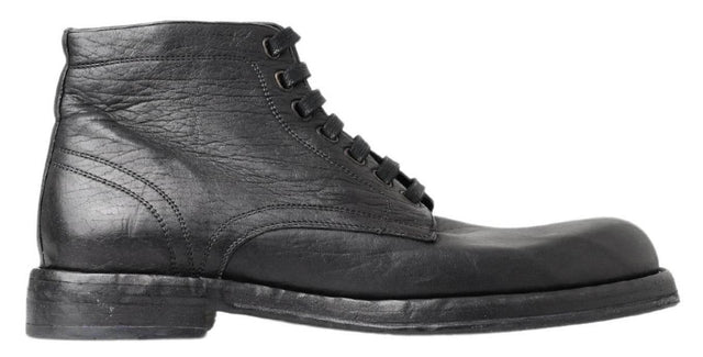 Dolce & Gabbana Equisite Black Lace-Up Leather Boots - Hilstor