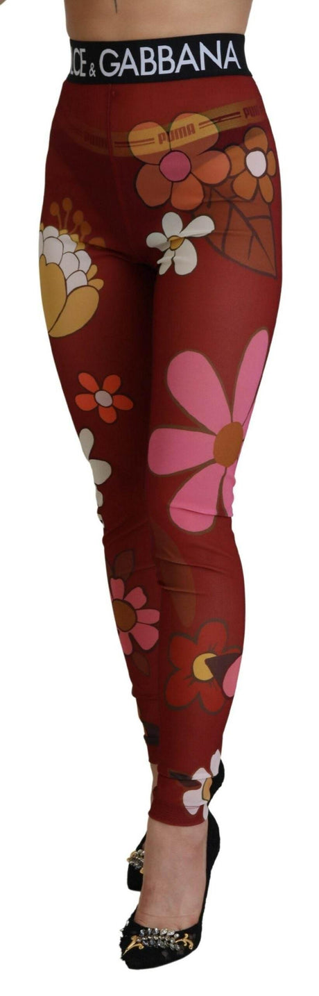 Dolce & Gabbana Floral Red High Waist Leggings - Hilstor