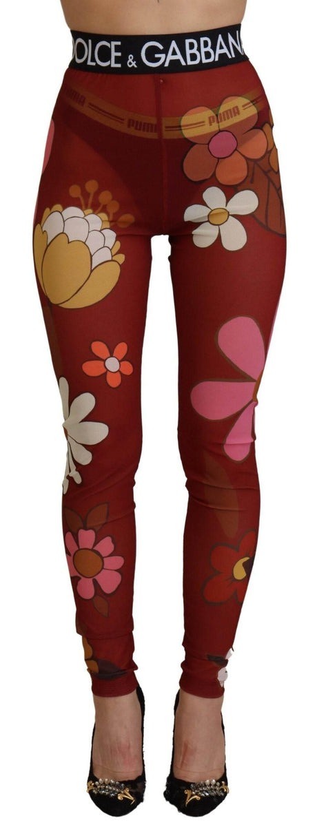 Dolce & Gabbana Floral Red High Waist Leggings - Hilstor
