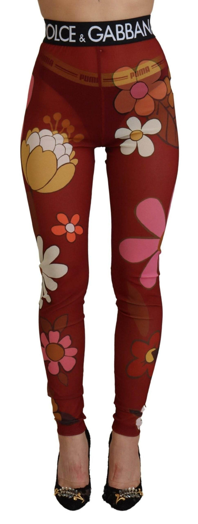 Dolce & Gabbana Floral Red High Waist Leggings - Hilstor
