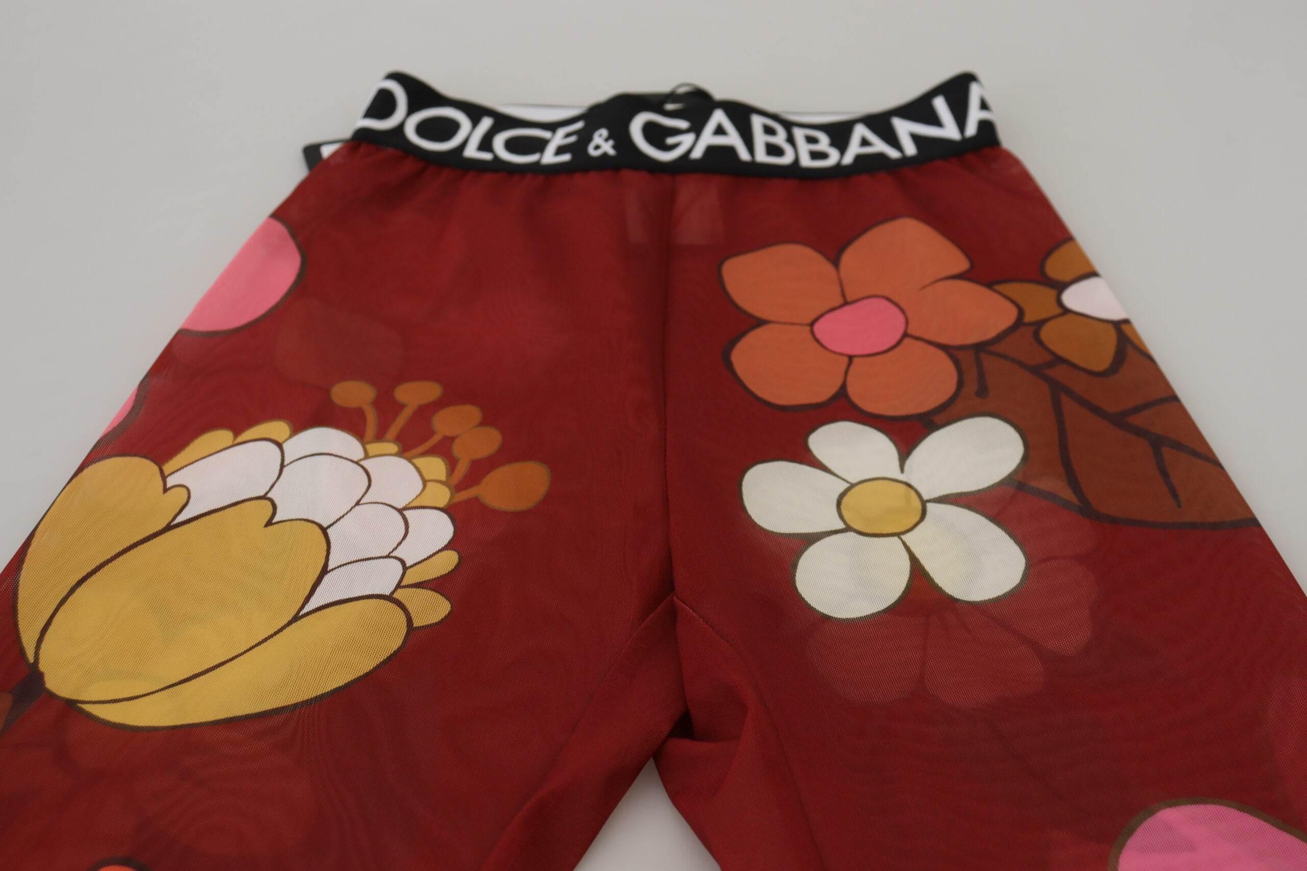 Dolce & Gabbana Floral Red High Waist Leggings - Hilstor